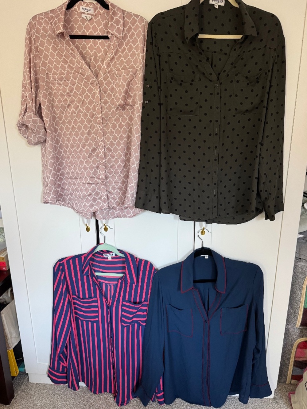 Express Portofino Shirts XL Set of 4 Polka Dot Striped Button Down Blouses